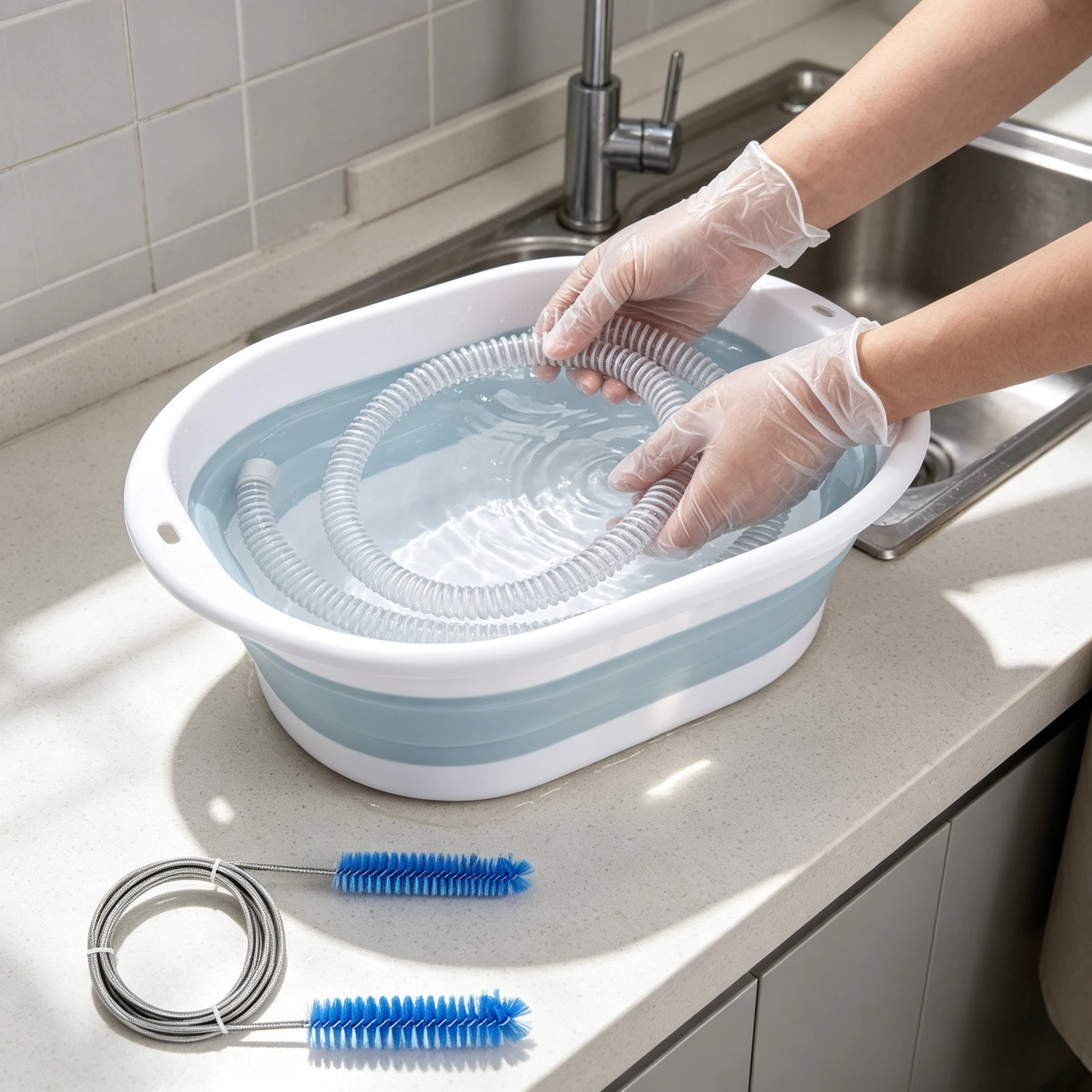 CPAP Cleaning Kit for Hose Mask Hanger Dryer with 6.9 ft Thick Wire Brush with Collapsible Wash Basin CPAP Accessories