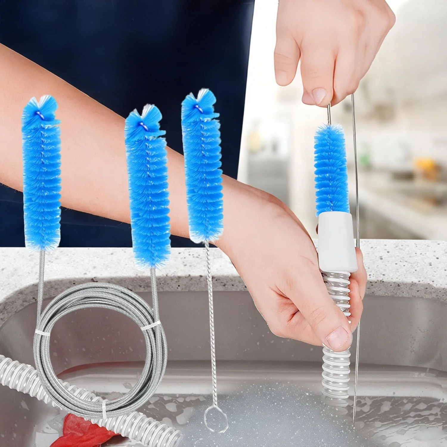 CPAP Hose Brush Cleaning, 7 Feet Length Plus 7 Inches Handy Stainless Steel Wire Bristle Brush, Fits 15mm 19mm Diameter Tubing