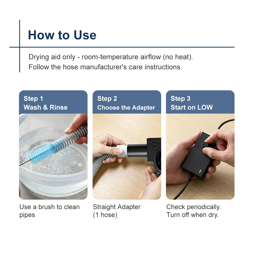 CPAP Hose Tubing Dryer & Cleaning Brush Set, Blower Fan & Hose Cleaner for Most Tubing, Easy-to-Use Device for Efficient Drying - Image 3