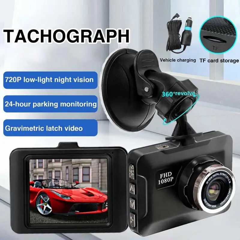 Car Dash Cam 1080P Full HD Driving Recorder Built-in G Sensor 2 Inch Screen Night Vision Wide Angle 24H Parking Mode Camera - Image 2