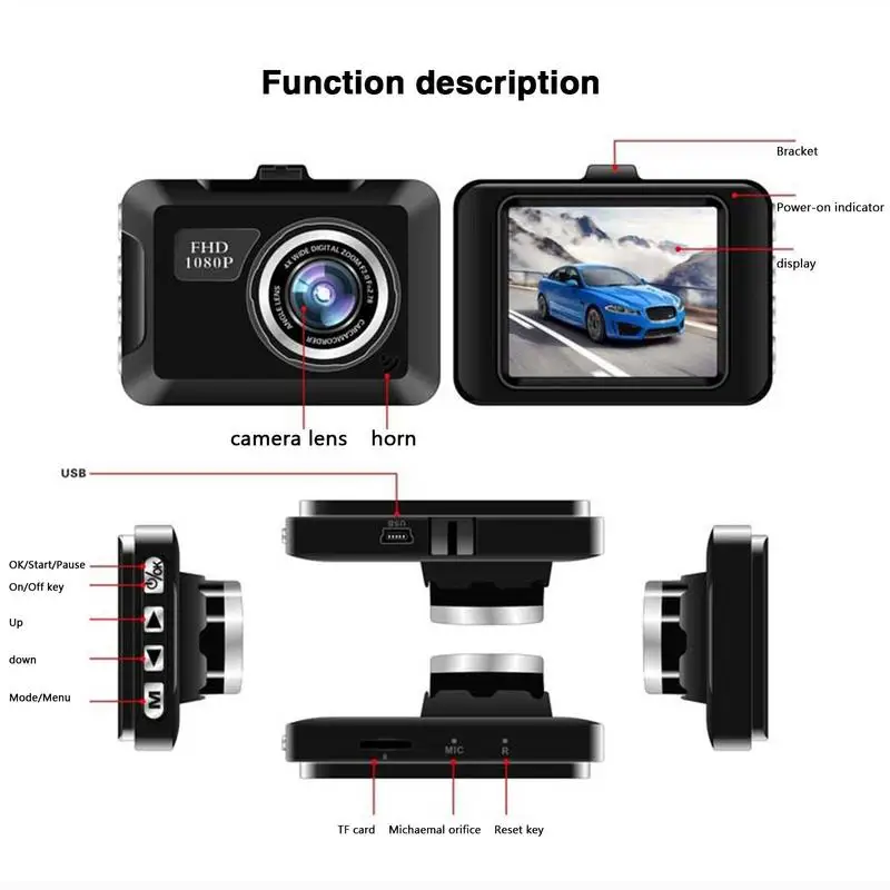 Car Dash Cam 1080P Full HD Driving Recorder Built-in G Sensor 2 Inch Screen Night Vision Wide Angle 24H Parking Mode Camera - Image 5