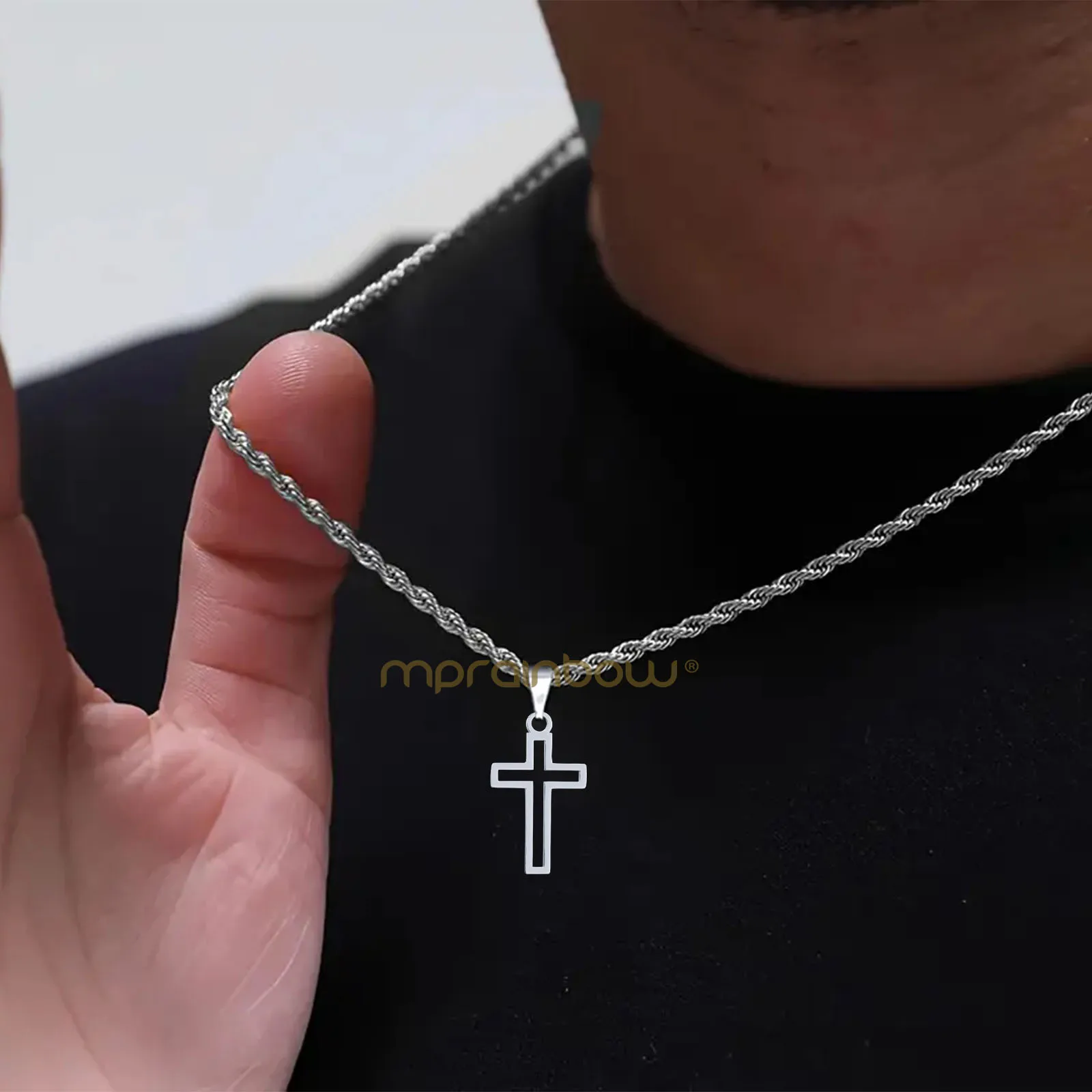 Casual Hollow Cross Necklaces for Men Boys,Waterproof Stainless Steel Cross Pendant Necklace,Religious Faith Prayer Jewelry Gift - Image 3