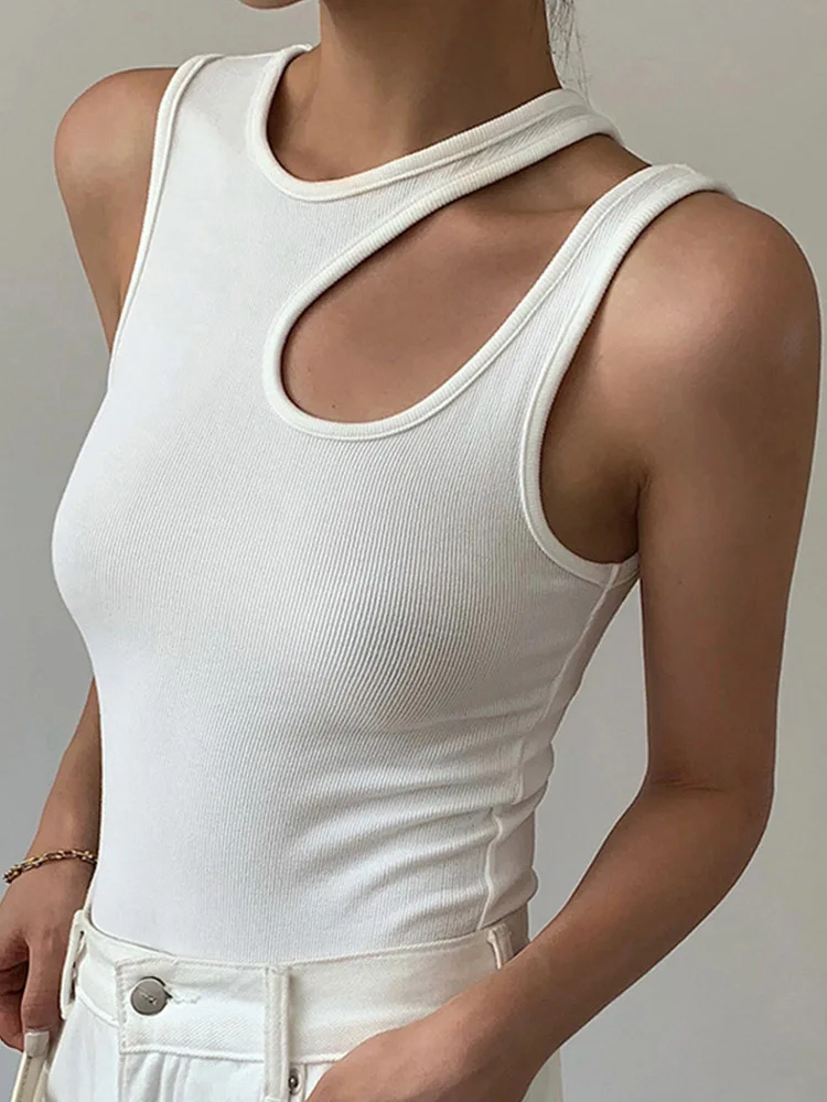 Casual y2k White Cut Out Women's T Shirt Sleeveless Slim T Shirts Female Clothing 2024 Summer Fashion crop top women camisetas - Image 2