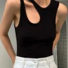 Casual y2k White Cut Out Women's T Shirt Sleeveless Slim T Shirts Female Clothing 2024 Summer Fashion crop top women camisetas