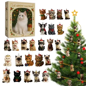 Cat Advent Calendar 2026 24 Days Christmas Countdown with 24Pcs 2D Acrylic Cute Kitten Tree Decoration for Xmas Cat Lovers Gifts