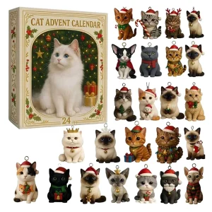 Cat Advent Calendar 2026 24 Days Christmas Countdown with 24Pcs 2D Acrylic Cute Kitten Tree Decoration for Xmas Cat Lovers Gifts
