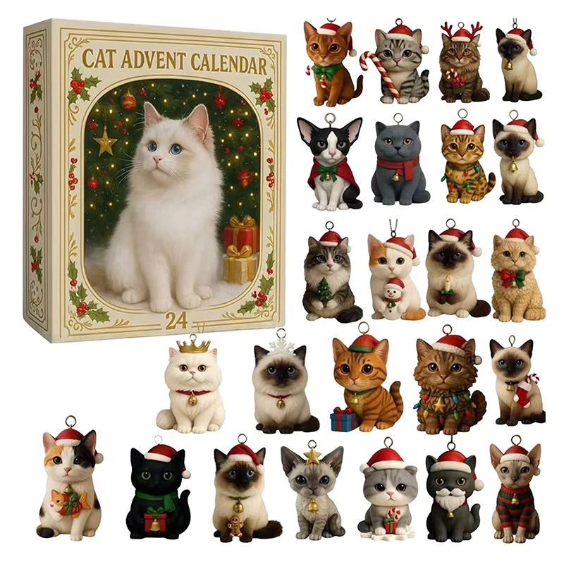 Cat Advent Calendar 2026 24 Days Christmas Countdown with 24Pcs 2D Acrylic Cute Kitten Tree Decoration for Xmas Cat Lovers Gifts - Image 2