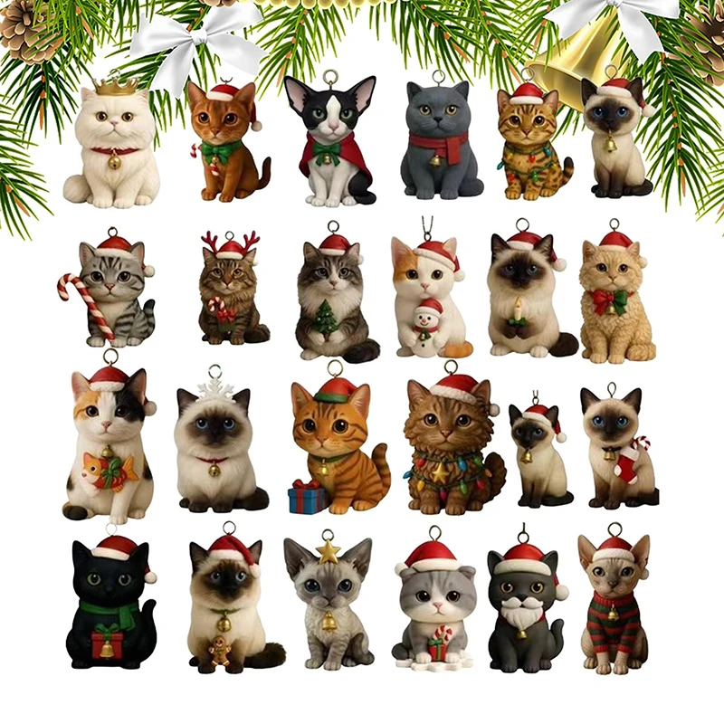 Cat Advent Calendar 2026 24 Days Christmas Countdown with 24Pcs 2D Acrylic Cute Kitten Tree Decoration for Xmas Cat Lovers Gifts - Image 4