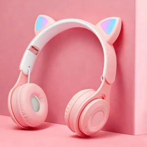 Cat Ear Headphones with Wireless Technology, Featuring RGB Lighting Effect, BT 5.0 with Low Latency, Long Battery Life, as a Gif