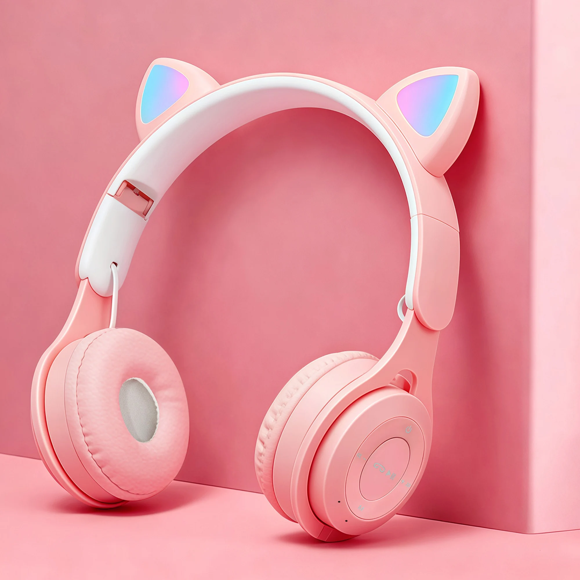 Cat Ear Headphones with Wireless Technology, Featuring RGB Lighting Effect, BT 5.0 with Low Latency, Long Battery Life, as a Gif