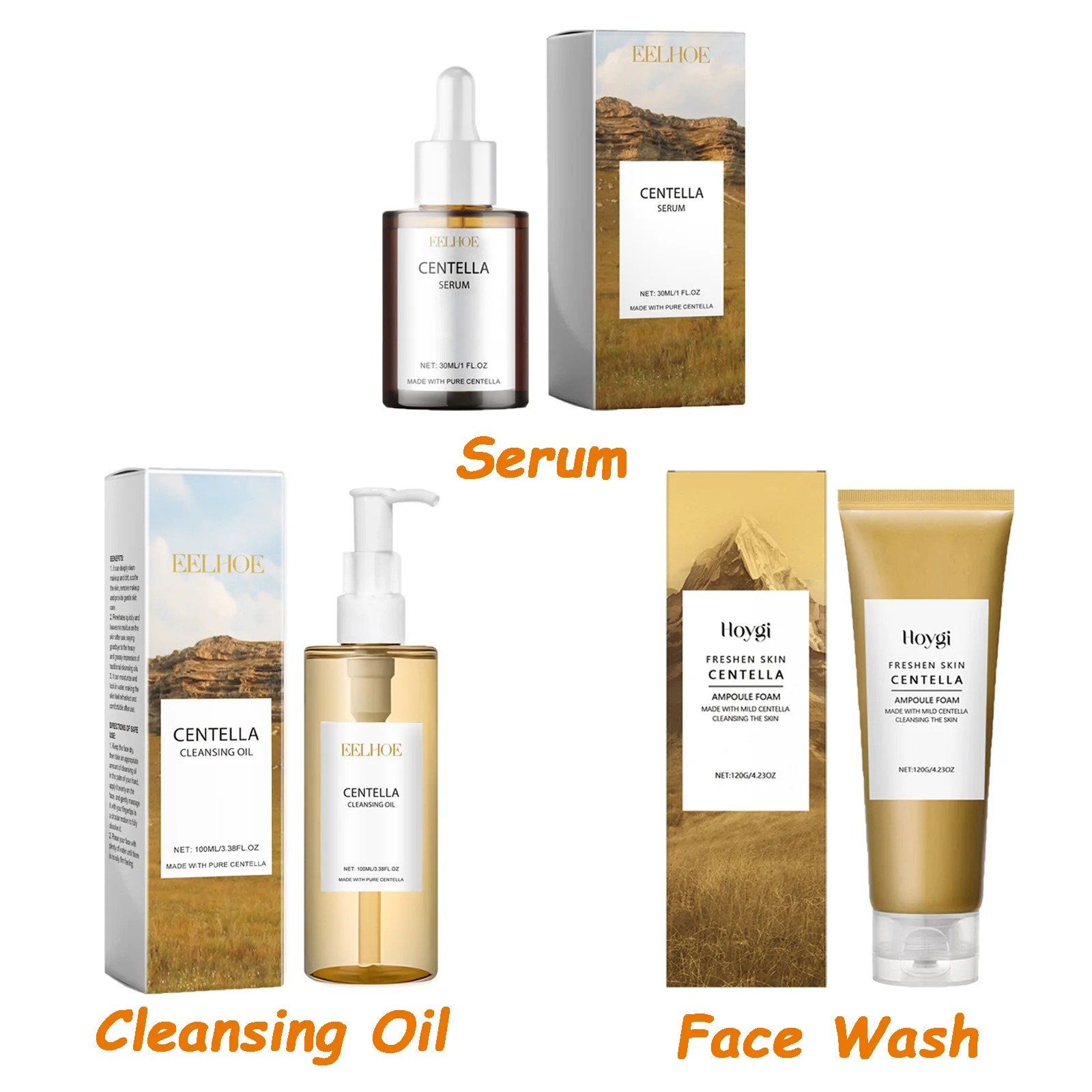 Centella Skin Care Set Centella Serum Face Wash Cleansing Oil Facial Care Set Soothing Refreshing Smooth Glowing Face Essence - Image 6