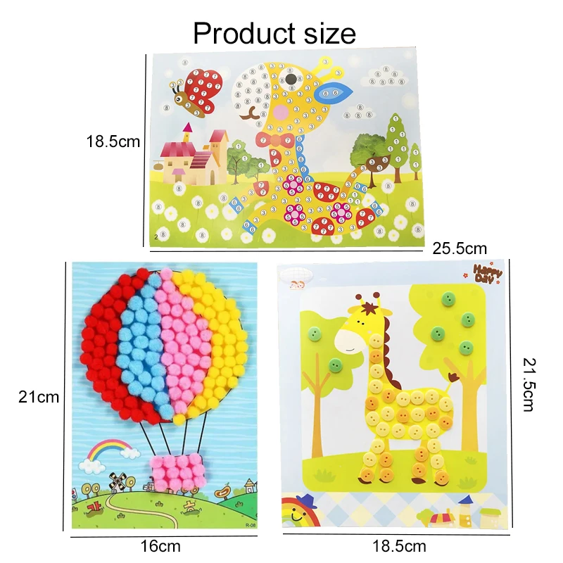 Children DIY Stickers Toys Button/Pompom/Diamond Early Education Kids Puzzle Handmade Creative Painting 3-6 Years Old Gifts TMZ - Image 2