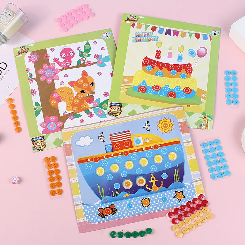 Children DIY Stickers Toys Button/Pompom/Diamond Early Education Kids Puzzle Handmade Creative Painting 3-6 Years Old Gifts TMZ - Image 3