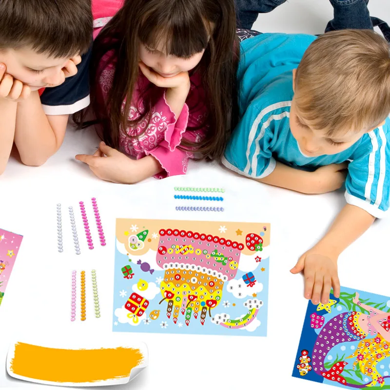 Children DIY Stickers Toys Button/Pompom/Diamond Early Education Kids Puzzle Handmade Creative Painting 3-6 Years Old Gifts TMZ - Image 5