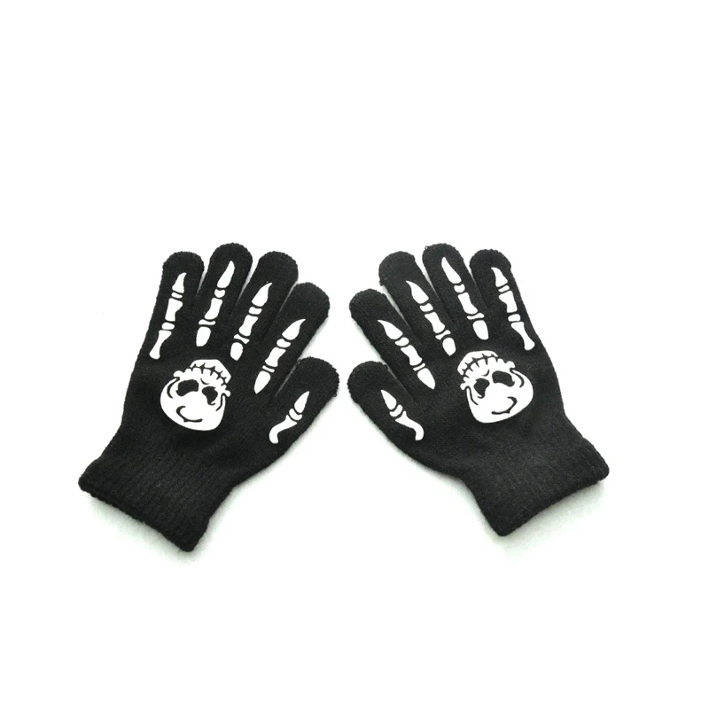 Children Kids Halloween Gloves Luminous Skull Baby Boys Girls Winter Warm Gloves Kids Mittens Gloves For Halloween Gift - Image 2
