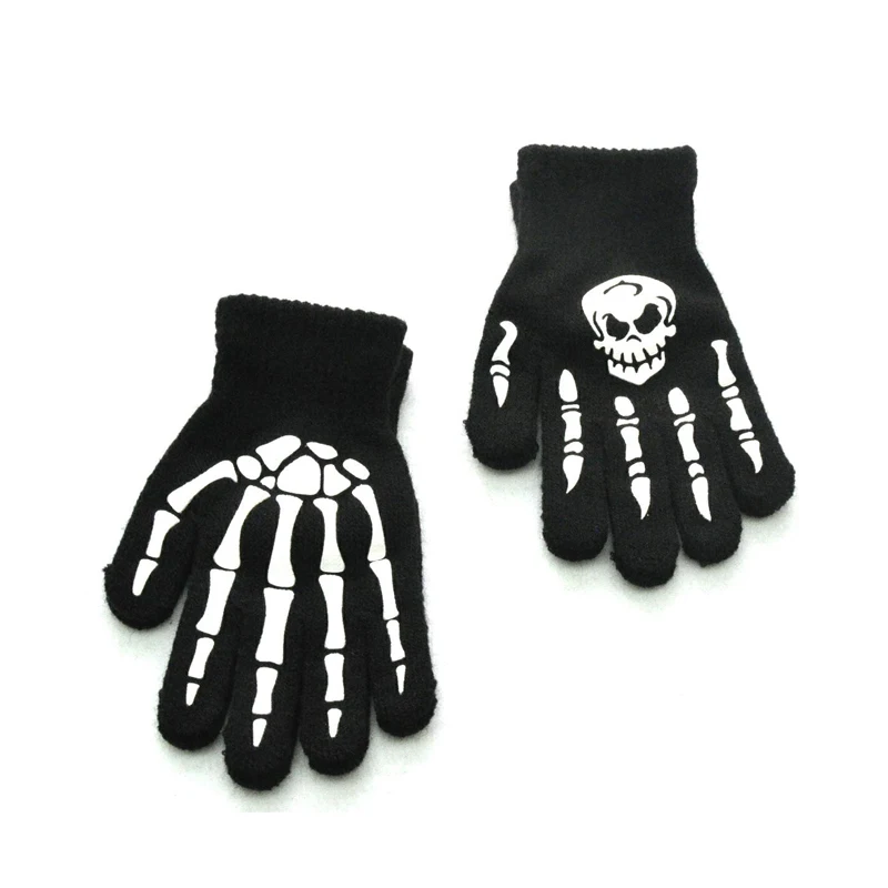 Children Kids Halloween Gloves Luminous Skull Baby Boys Girls Winter Warm Gloves Kids Mittens Gloves For Halloween Gift - Image 3