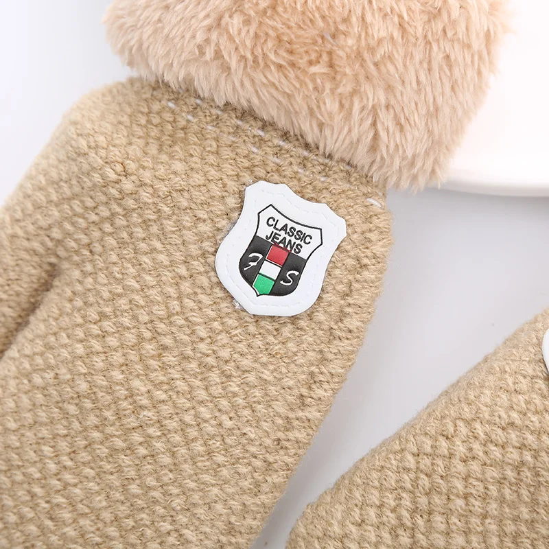Children Knitted Gloves Winter Thick Warm Cashmere Kids Kindergarten Solid Color Full Finger Gloves Mitten For 1-3 Years - Image 4