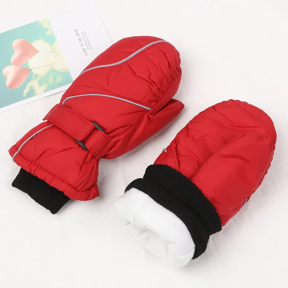 Children Ski Gloves Winter Thicken Warm Boys Girls Full Finger Mittens Non-slip Adjustable Windproof Waterproof For 5-9Y Kids - Image 2