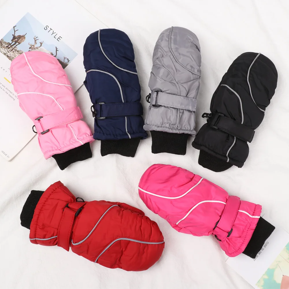 Children Ski Gloves Winter Thicken Warm Boys Girls Full Finger Mittens Non-slip Adjustable Windproof Waterproof For 5-9Y Kids - Image 5