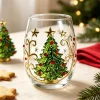 Christmas 3D Glass Art Cup Snowman Shaped Handleless Wine Glass Perfect for Holiday Parties Home Decor and Unique Christmas Gift
