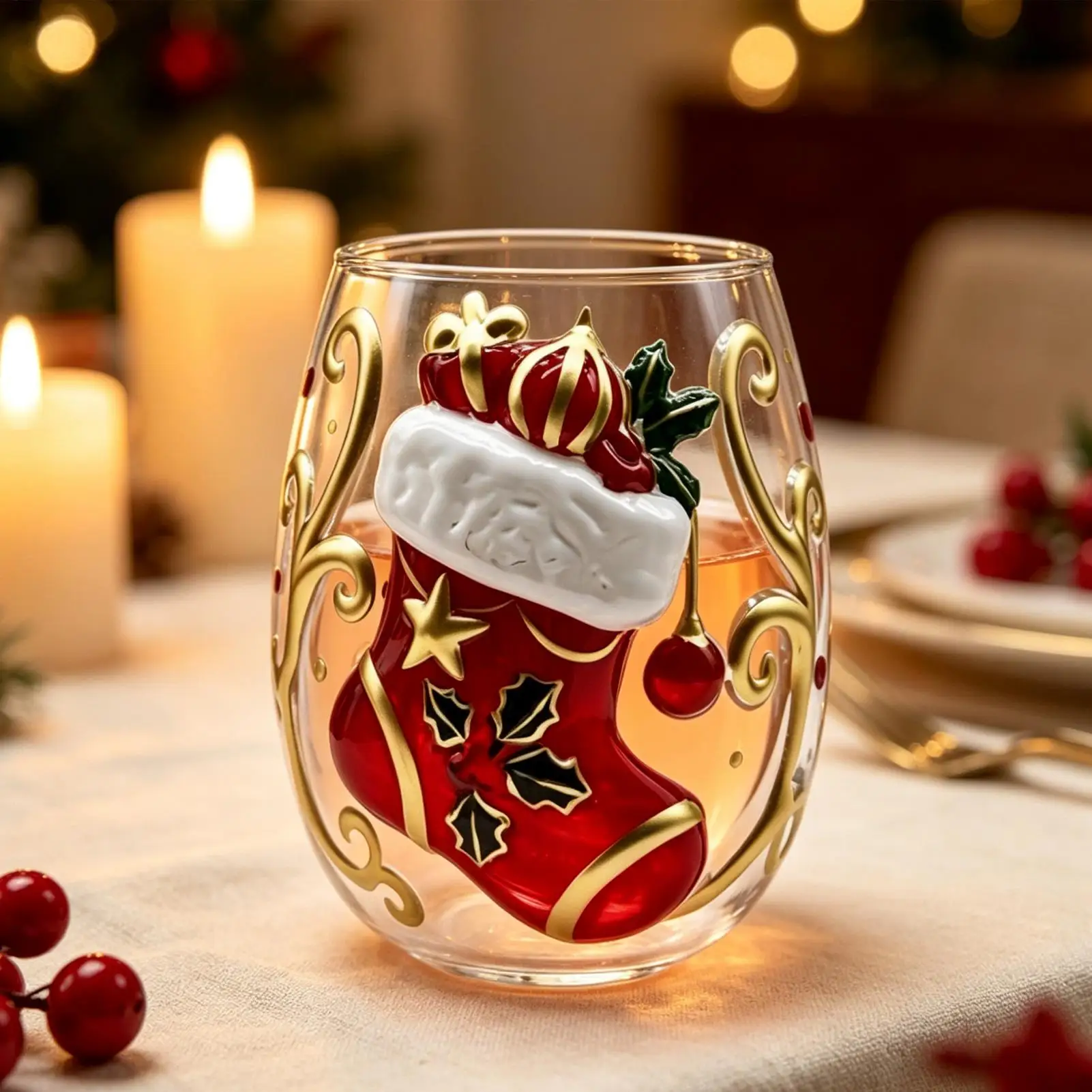 Christmas 3D Glass Art Cup Snowman Shaped Handleless Wine Glass Perfect for Holiday Parties Home Decor and Unique Christmas Gift - Image 3