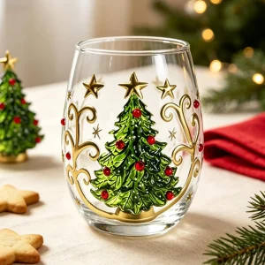 Christmas 3D Glass Art Cup Snowman Shaped Handleless Wine Glass Perfect for Holiday Parties Home Decor and Unique Christmas Gift