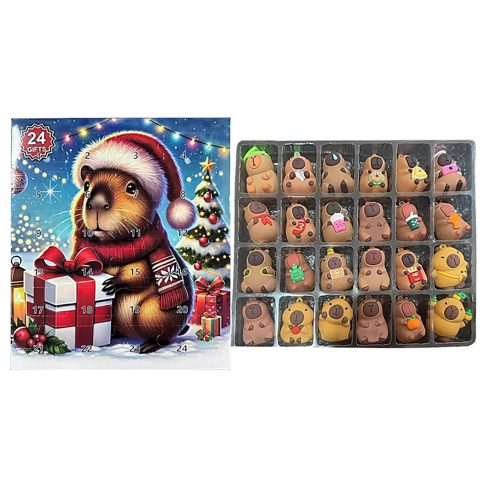 Christmas Capybara Countdown Calendar Capybara Christmas Miniature Doll Advent 24pcs 3D Cute Capybara Christmas tree Pendant - Image 3