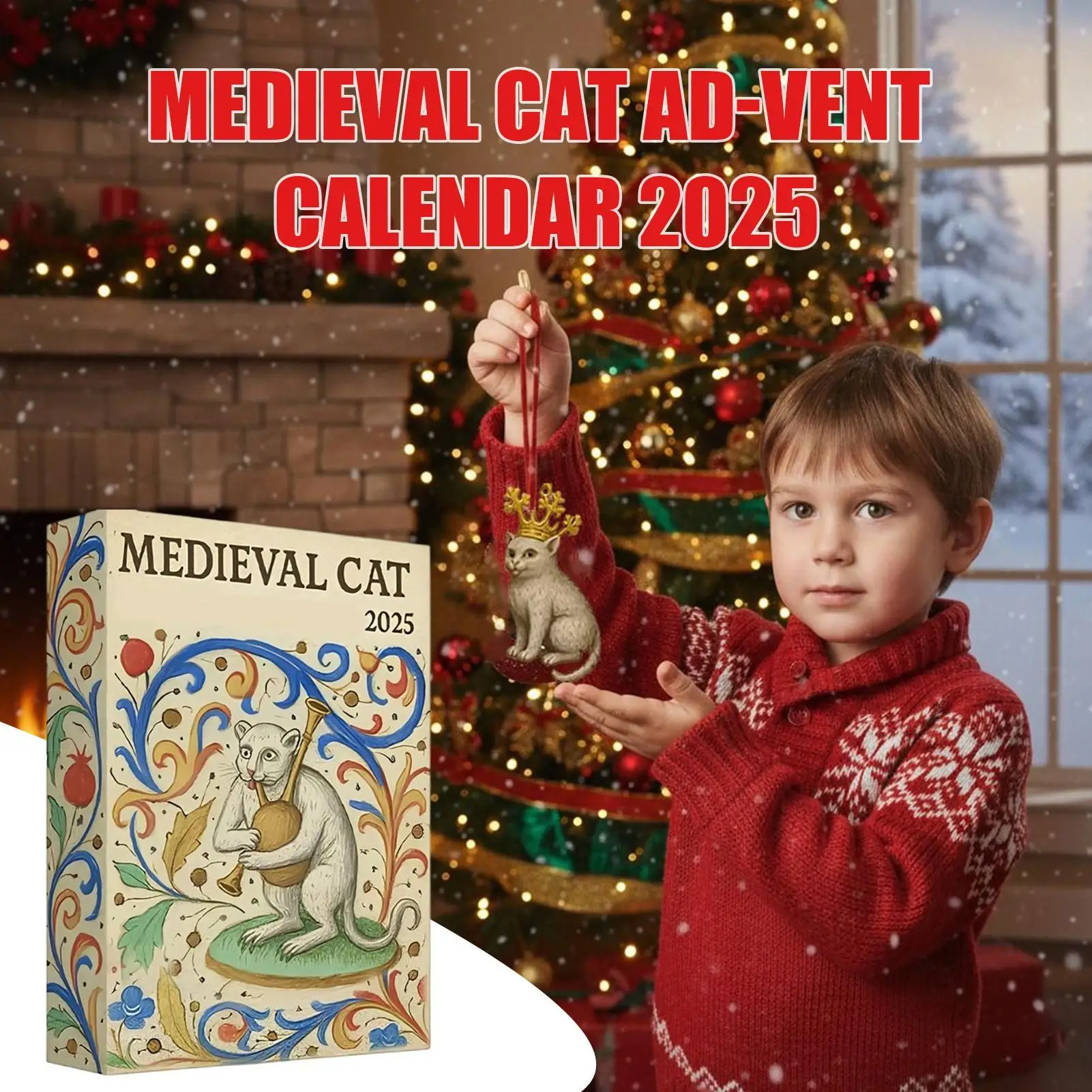 Christmas Cat Ornament Countdown 24 Day Medieval Theme Flat Toy Countdown To Christmas Calendar for Kids Toddler Teen Adult Boy - Image 2