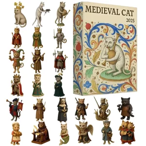 Christmas Cat Ornament Countdown 24 Day Medieval Theme Flat Toy Countdown To Christmas Calendar for Kids Toddler Teen Adult Boy