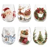 Christmas Glass Art Cup Gift Drinking Glassware - Santa Reindeer Snowman 3D Pattern Stemless Tumbler for Coffee Cocktail Juice