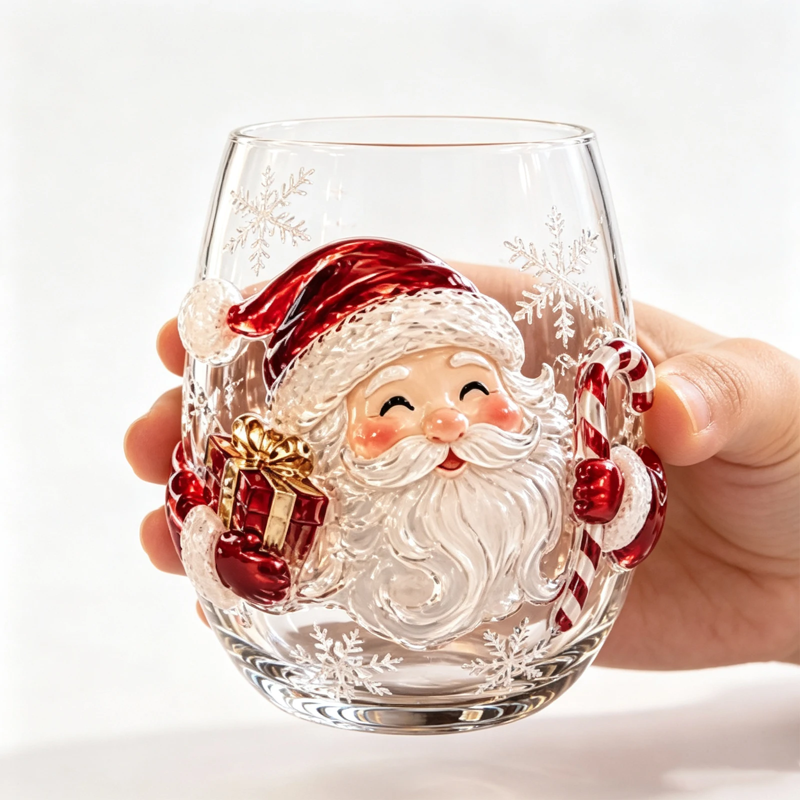 Christmas Glass Art Cup Gift Drinking Glassware - Santa Reindeer Snowman 3D Pattern Stemless Tumbler for Coffee Cocktail Juice - Image 6