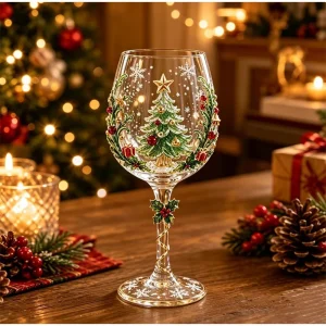Christmas Glass Art Cup Snowflake Stemmed Goblet Luxury Art Glassware Xmas Table Decor Wine Cup Drinking Glasses Holiday Gift