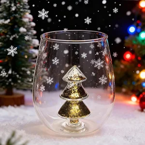 Christmas Glasses Drinkware Anti-Tip Christmas Tree Inside Mug Wine Glasses Coffee Cups Drinking Coffee Milk Mug Lover Gift