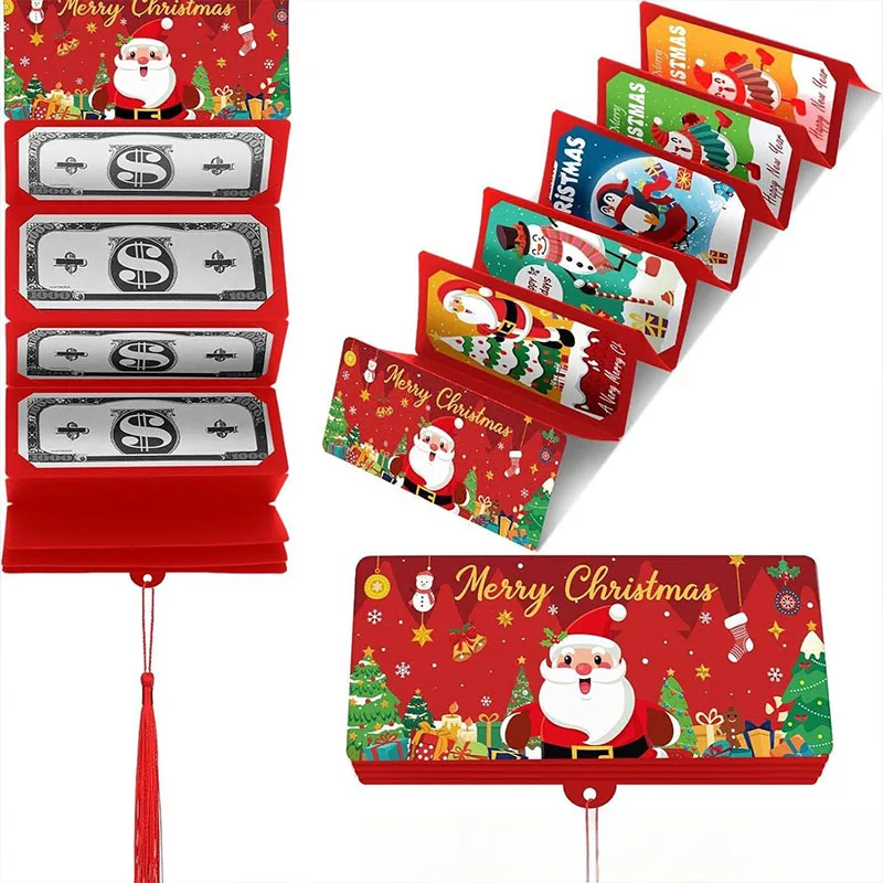 Christmas Santa Claus Folding Banknote Card Merry Christmas Decor with 10 Card Slot Christmas Surprise Party Envelope Money Box - Image 5