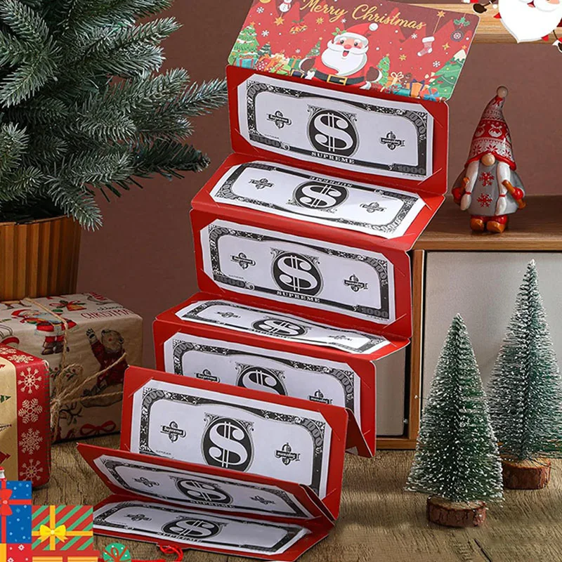 Christmas Santa Claus Folding Banknote Card Merry Christmas Decor with 10 Card Slot Christmas Surprise Party Envelope Money Box - Image 3