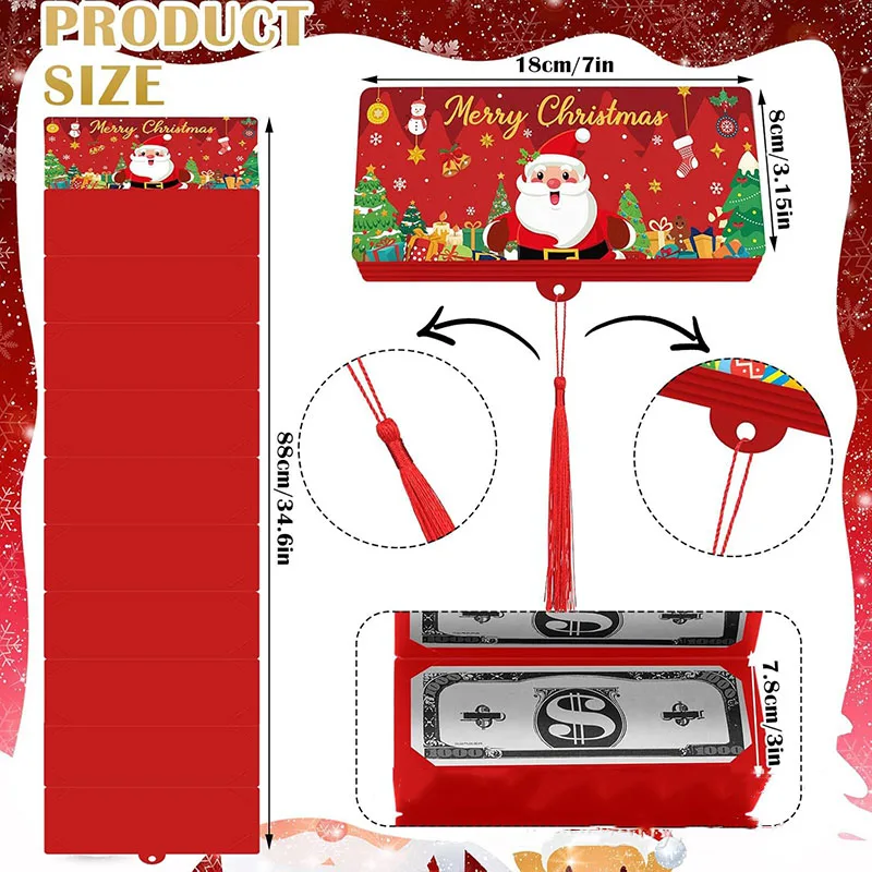Christmas Santa Claus Folding Banknote Card Merry Christmas Decor with 10 Card Slot Christmas Surprise Party Envelope Money Box - Image 6