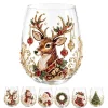 Christmas Themed Whiskey Glass Cup 3D/Flat Santa Claus Snowman Reindeer Tree Clear Tumbler Cup Xmas Decor Drinking Glass Gift