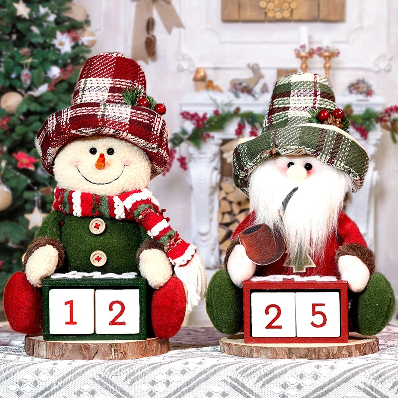 Christmas calendar Santa figurine decorative item wooden creative home decoration snowman holiday tabletop ornament hotel