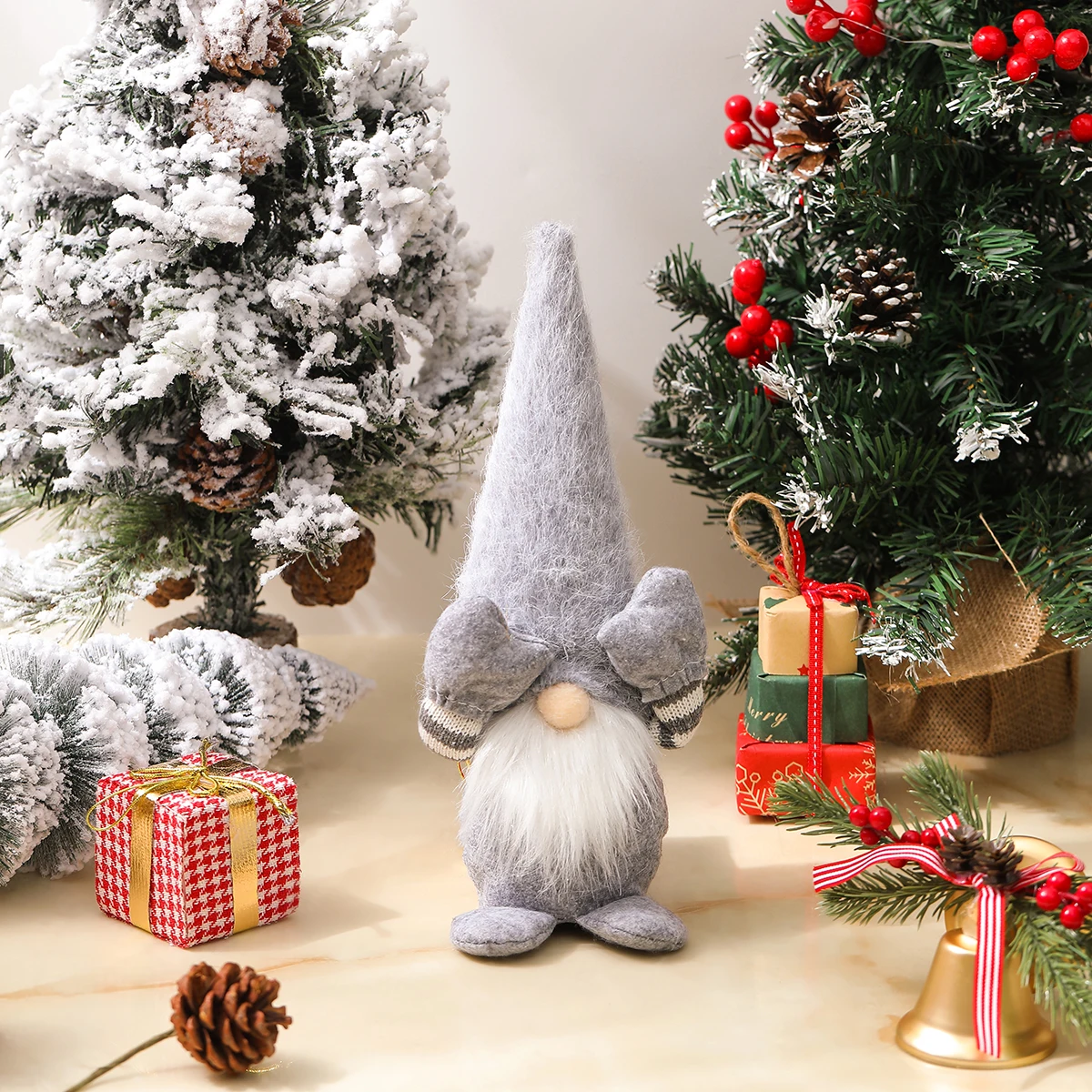 Christmas decoration items - Nordic style short-legged figurines with covering faces, elderly dolls, window display items - Image 2