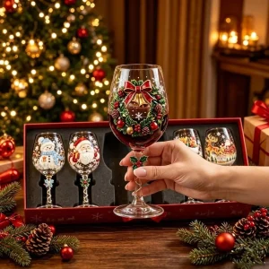 Clear Glass Goblets Holiday Themed Festive Stemware Christmas Art Stemmed Wine Glasses Classic Christmas Glassware For Juice