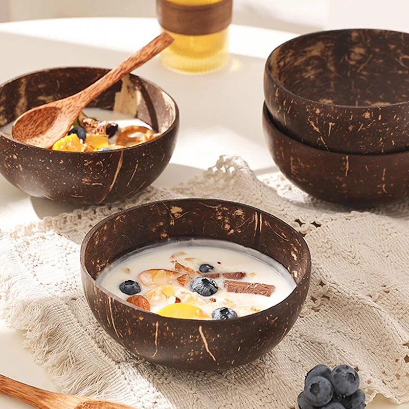 Coconut Shell Bowl Natural Old Coconut Shell Wooden Rice Bowl Spoon Fruit Product Dining Salad Storage Bowl Kitchen Tableware - Image 4