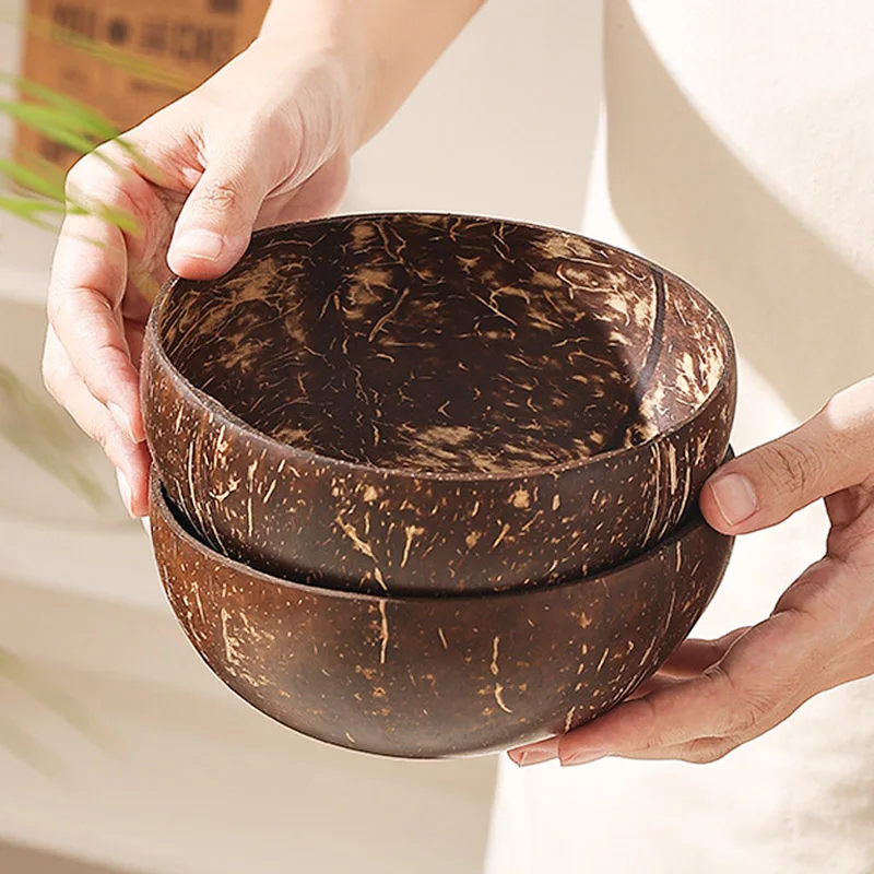 Coconut Shell Bowl Natural Old Coconut Shell Wooden Rice Bowl Spoon Fruit Product Dining Salad Storage Bowl Kitchen Tableware - Image 3