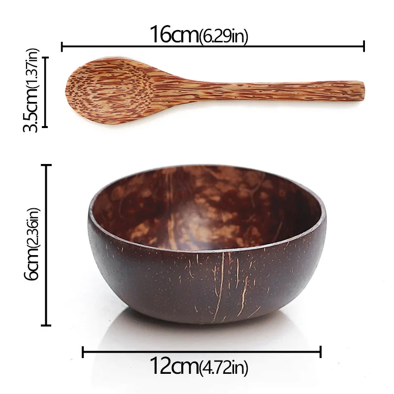 Coconut Shell Bowl Natural Old Coconut Shell Wooden Rice Bowl Spoon Fruit Product Dining Salad Storage Bowl Kitchen Tableware - Image 6