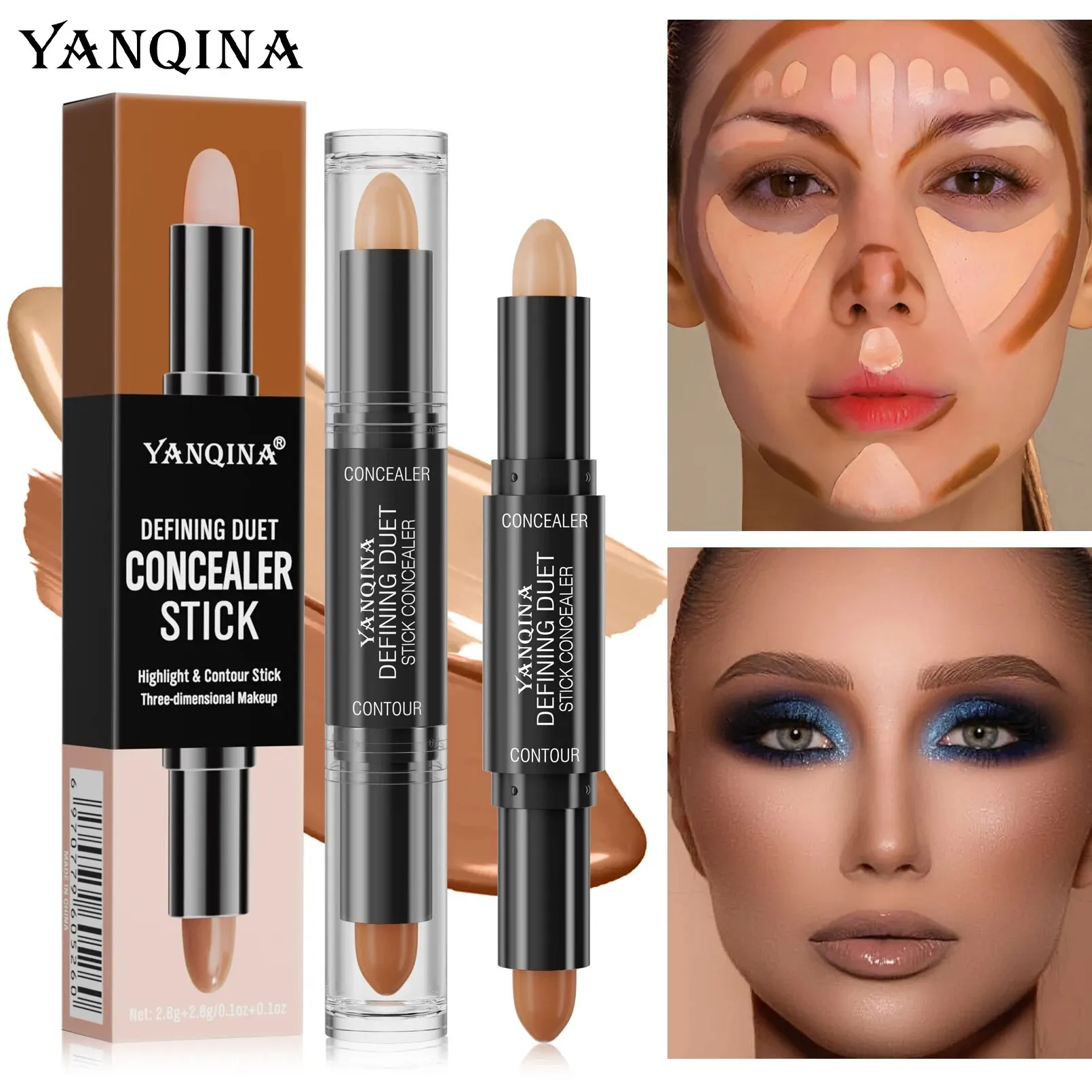 Contour Stick Duo, Double-Ended Highlight and Shadow Cream, Waterproof Full Coverage Concealer, Natural Finish Makeup for All Sk - Image 2