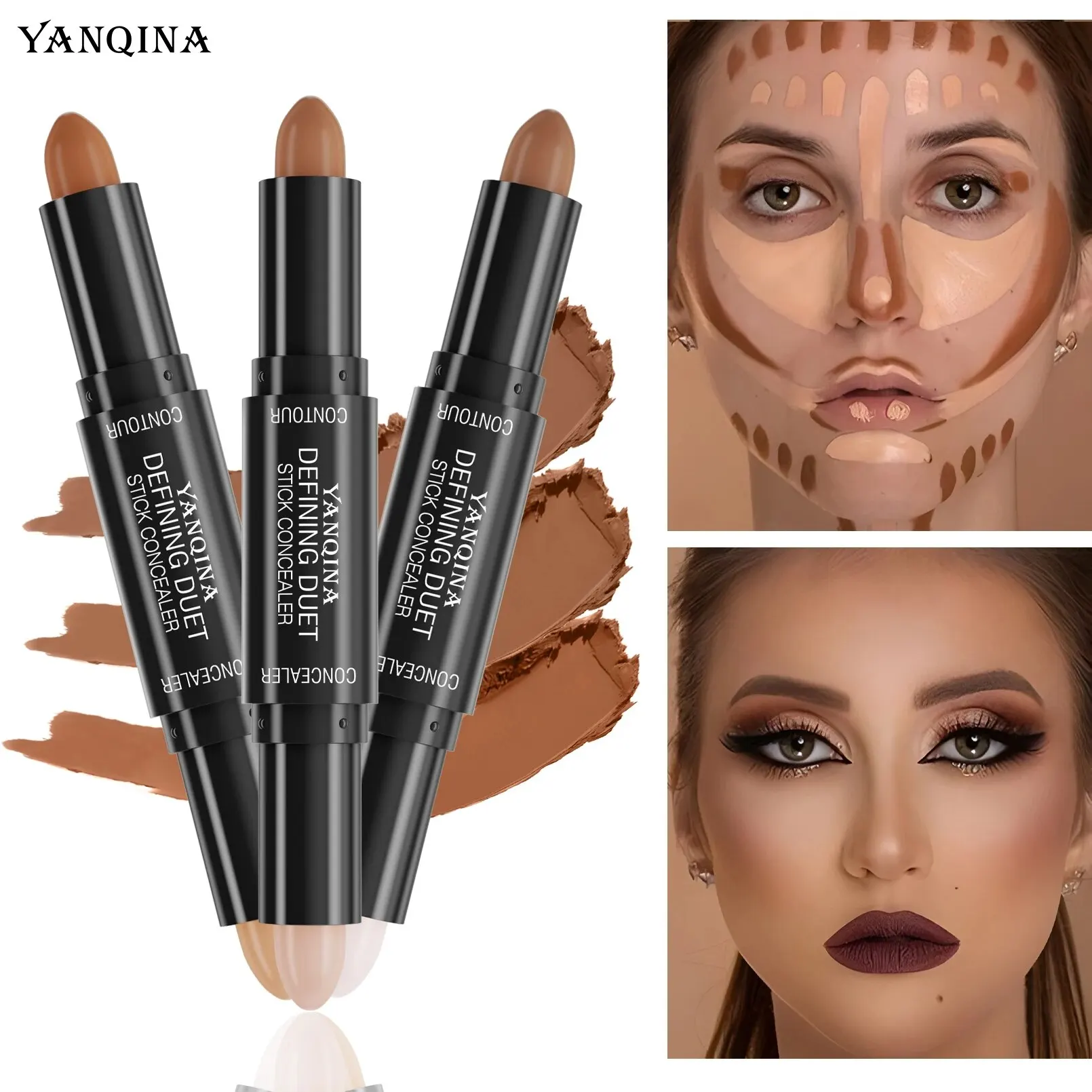 Contour Stick Duo, Double-Ended Highlight and Shadow Cream, Waterproof Full Coverage Concealer, Natural Finish Makeup for All Sk - Image 3