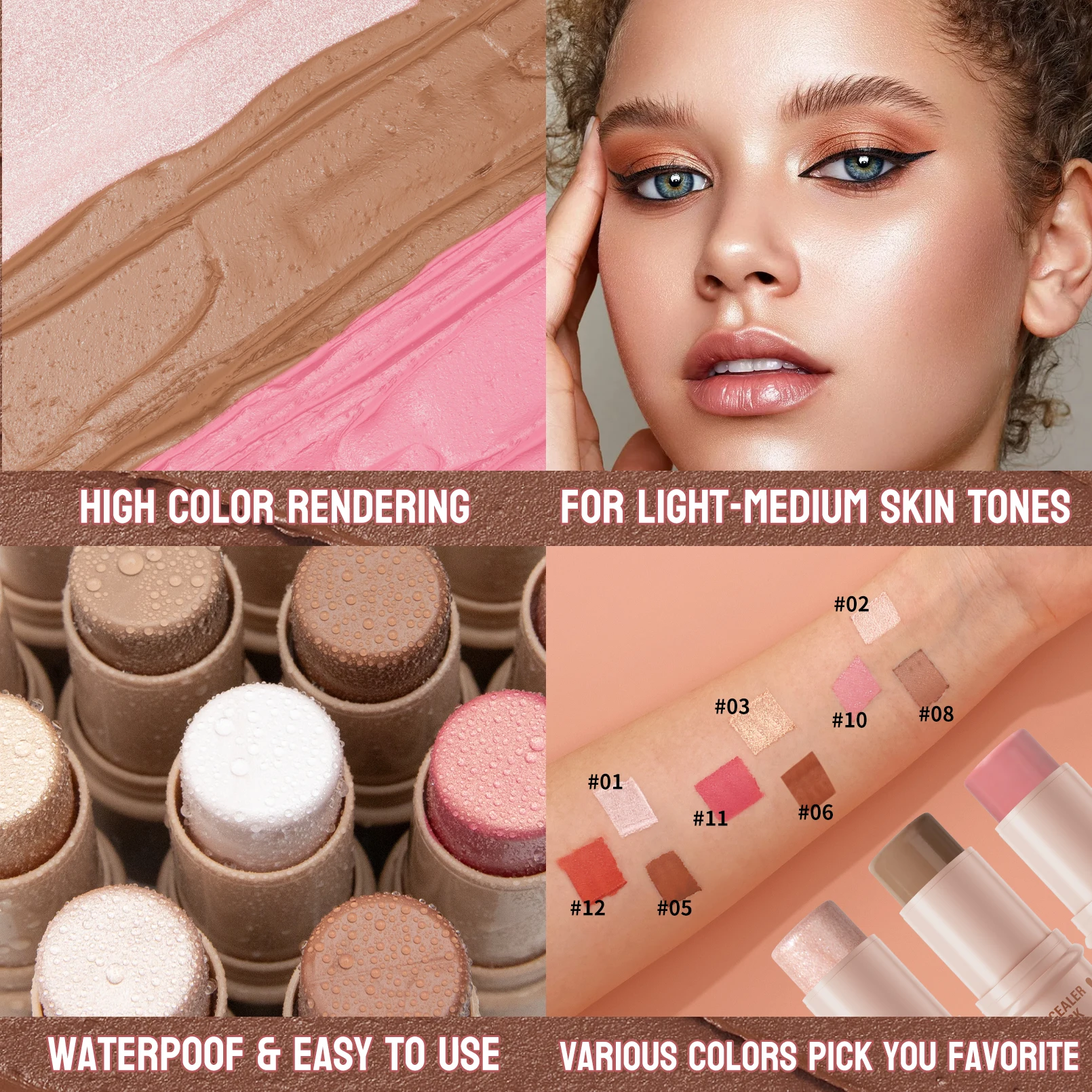 Contour Sticks, Highlighter Stick, Blush Stick, 3-Piece Cream Contour Set Including Contour Brush, Creates Facial Contours - Image 5