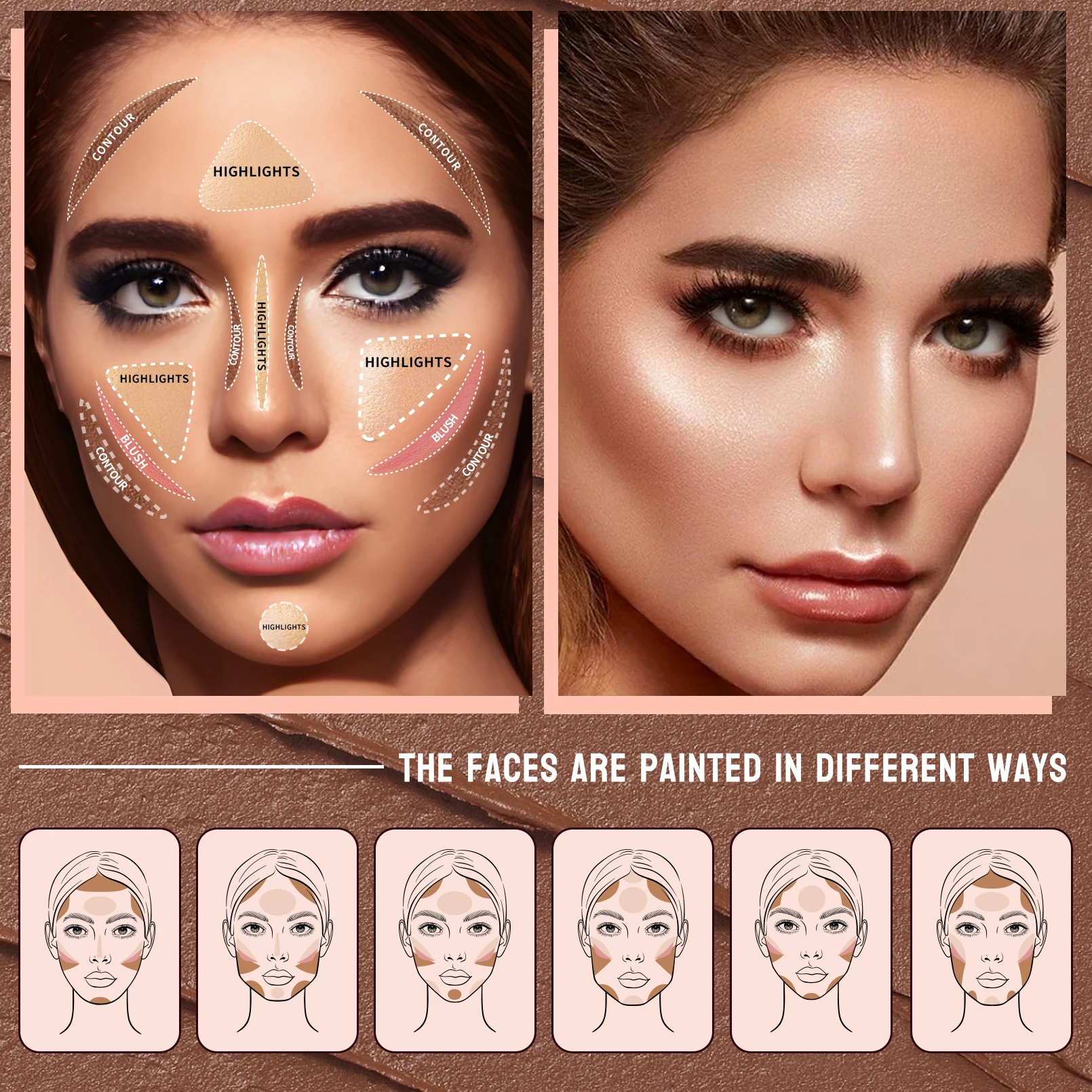 Contour Sticks, Highlighter Stick, Blush Stick, 3-Piece Cream Contour Set Including Contour Brush, Creates Facial Contours - Image 6