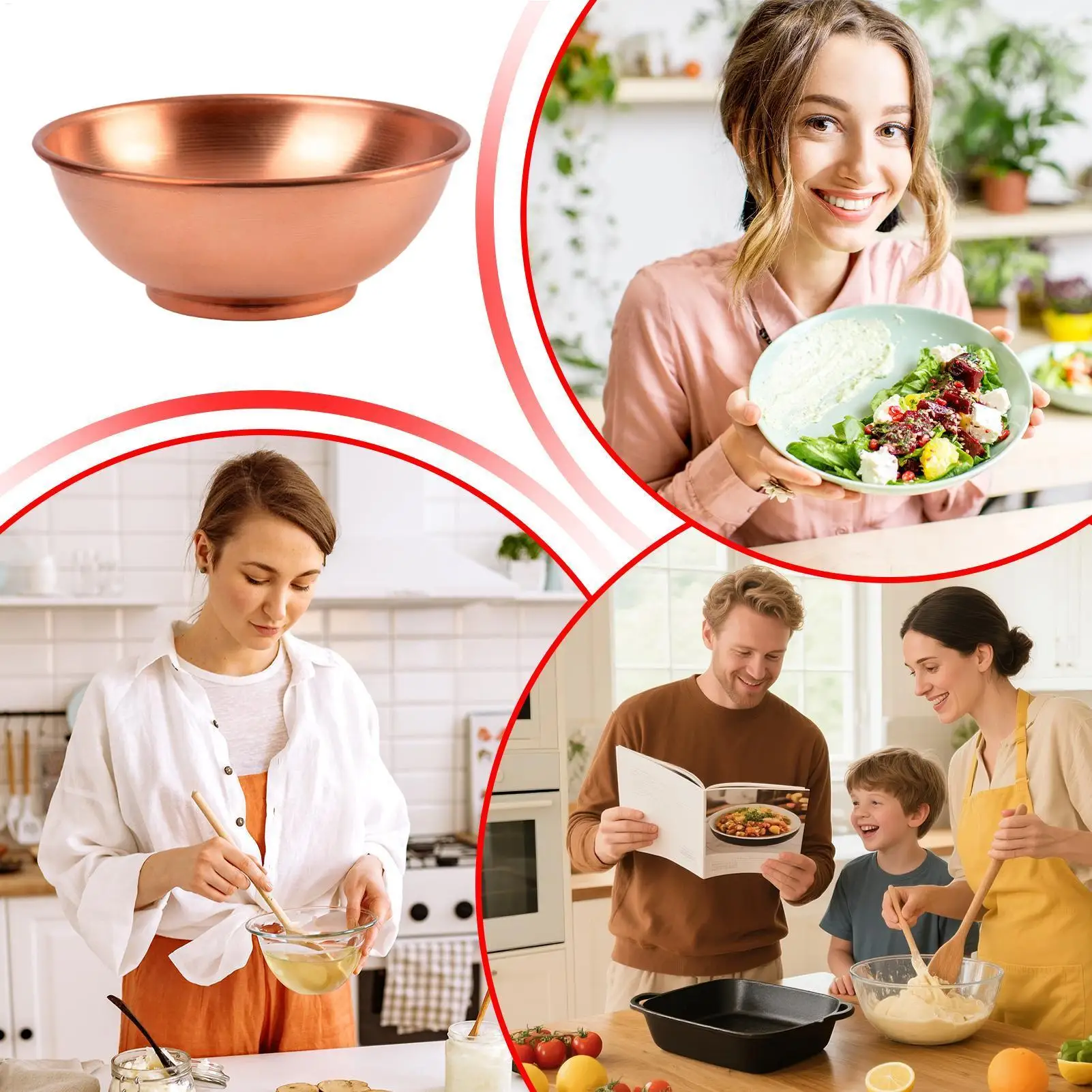 Copper Mixing Bowl Large Salad Prep Vintage Kitchenware Copper Durable Rustic Baking Dish Cookware Serving Fruit Bowl - Image 5
