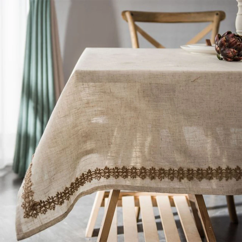 Cotton Linen Jute Lace Tablecloth for Wedding Home Party Dining Banquet Decoration Flax Fabric Table Cloth Luxurious Table Cover - Image 2