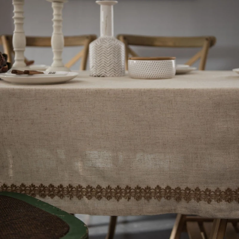 Cotton Linen Jute Lace Tablecloth for Wedding Home Party Dining Banquet Decoration Flax Fabric Table Cloth Luxurious Table Cover - Image 3